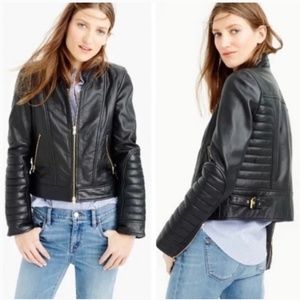 J.Crew Collection Standing-collar Black Leather Moto Jacket Size 6